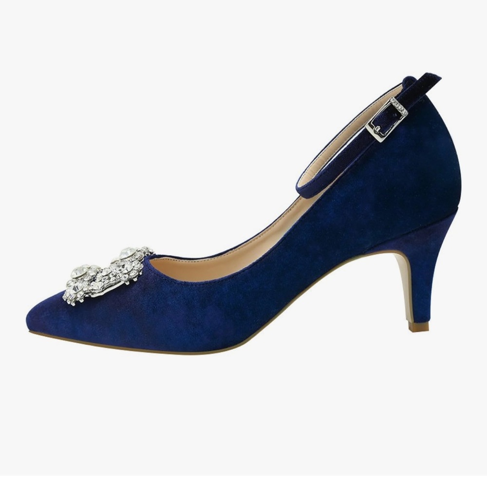 ERIJUNOR Low Heel Pumps for Women Comfort Heels Rhinestone Evening Dress Shoes - Picture 6 of 7